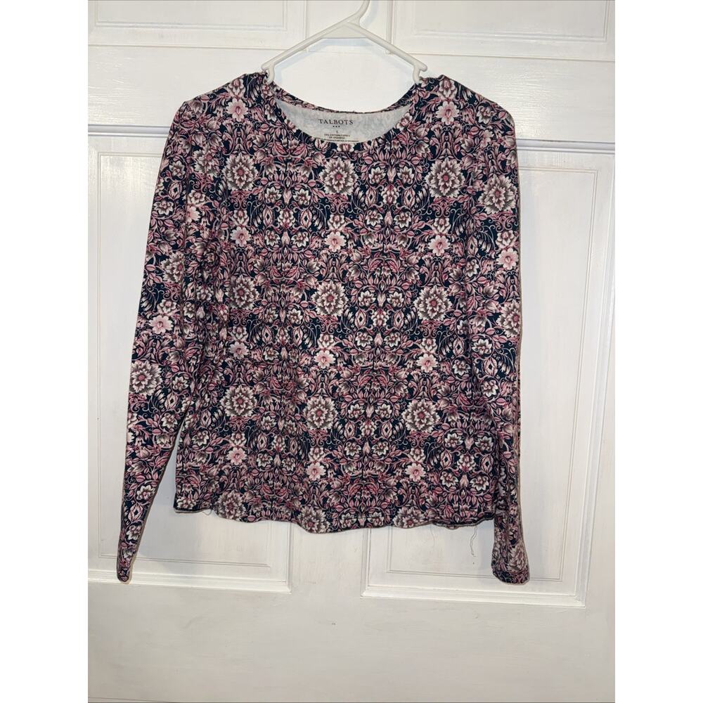 Talbots long-sleeve blouse with a pink and blue paisley floral pattern Small